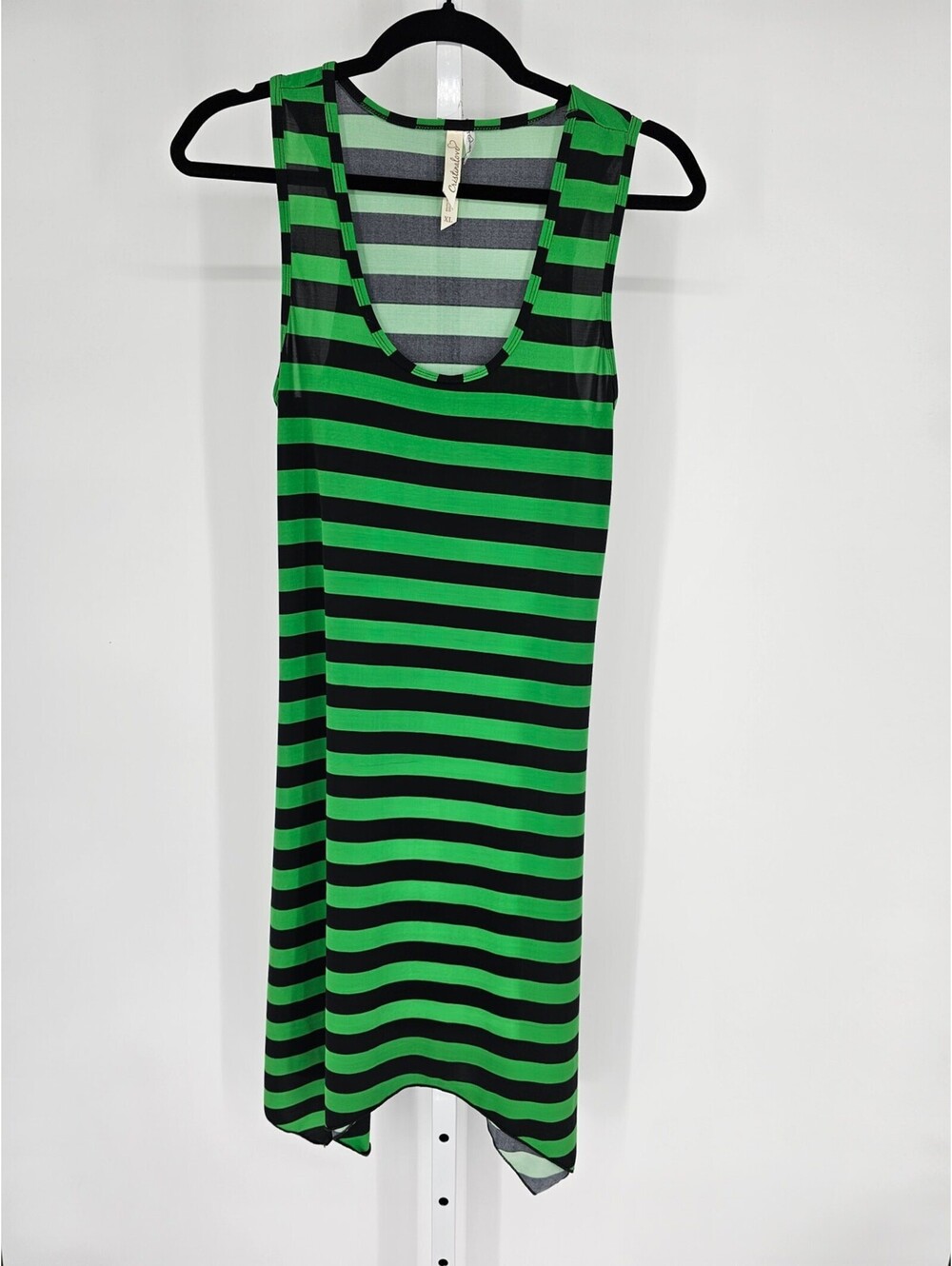 Cristina Love Womens Sz XL Sleeveless Midi Length Dress Black Green Striped